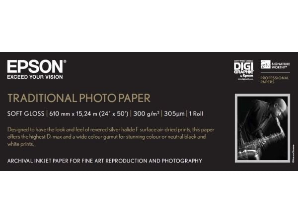 Epson Traditional Photo Paper - Rull (61 cm x 15 m) - 300 g/m² - fotopapir - for SureColor SC-P10000, P20000, P6000, P7000, P7500, P8000, P9000, P9...