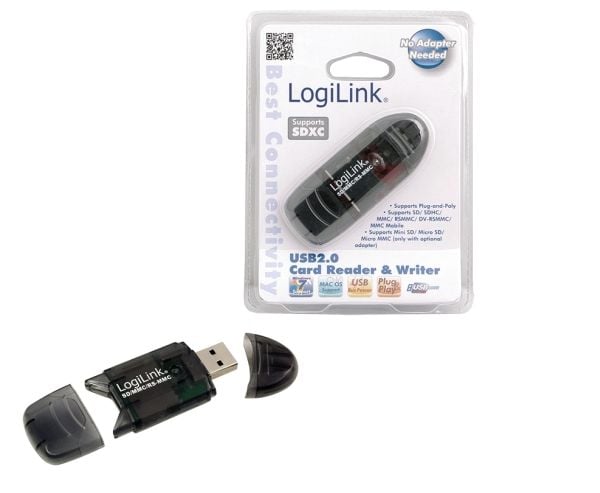 LogiLink Cardreader USB 2.0 Stick external for SD/MMC, Sort, 480 Mbit/s, USB 2.0