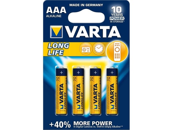 Varta Longlife Extra AAA, Engangsbatteri, Alkalinsk, 1,5 V, 1100 mAh, 10 g, LR03, AAA