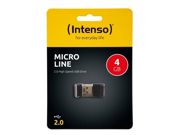 Intenso Micro Line, 4 GB, USB A-tyyppi, 2.0, 16,5 MB/s, Suojus, Musta