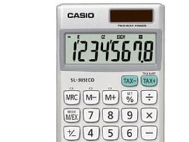 Casio SL-305ECO, Tasku, Perus, 8 lukua, 1 linjat, Akku, Hopea, Valkoinen