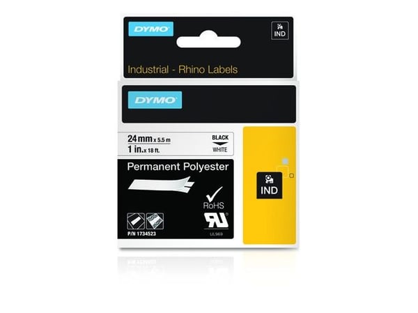 DYMO Rhino - Polyester - hvit - Rull (2,4 cm x 5,5 m) 1 kassett(er) permanent tape - for Rhino 4200, 6000, 6000 Hard Case Kit