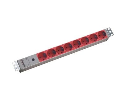 Bachmann - Pistorasia (räkkiversio) - lähtöliittimet: 8 - 1U - 19" - 2 m johto - punainen, vaaleanharmaa