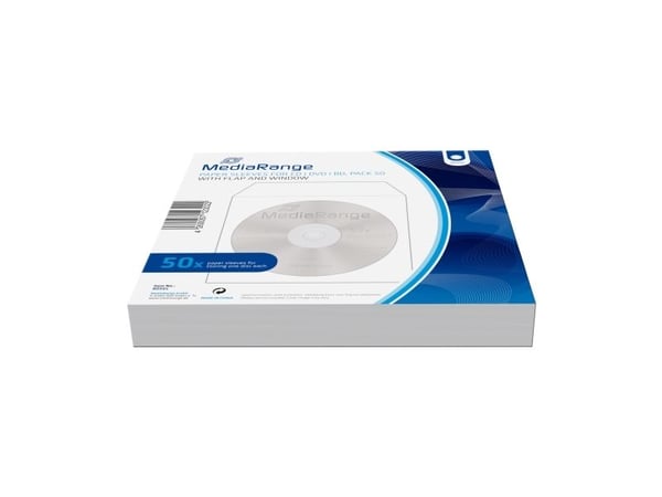 MediaRange Retailpack 50 CD Paperbag with Flagwindow - CD/DVD-muffe - kapasitet: 1 CD/DVD - hvit