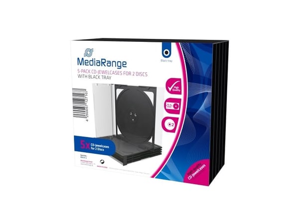 MediaRange - CD-cover - kapasitet: 2 CD/DVD - svart, gjennomsiktig (en pakke 5)