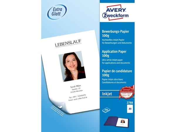 Avery 2788, blekkskriverutskrift, A4 (210x297 mm), Satin, 100 g/m², Hvid, FSC Mix Credit