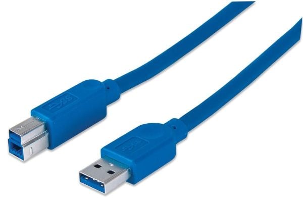 Manhattan 322430, 2 m, USB A, USB B, USB 3.2 Gen 1 (3.1 Gen 1), Hankjønn/hankjønn, Blå