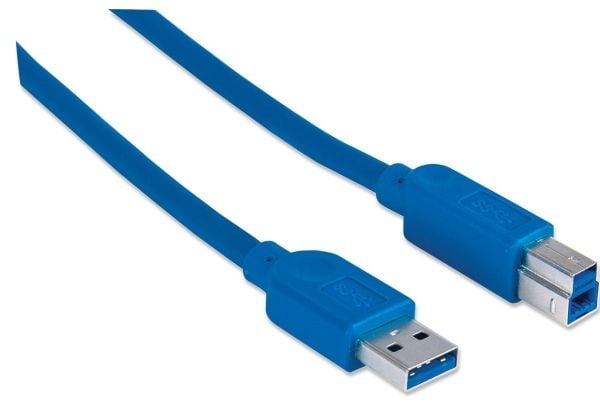 Manhattan 322430, 2 m, USB A, USB B, USB 3.2 Gen 1 (3.1 Gen 1), Hankjønn/hankjønn, Blå