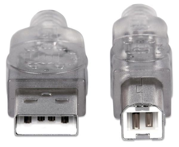 Manhattan 345408, 5 m, USB A, USB B, USB 2.0, Hankjønn/hankjønn, Sølv
