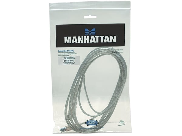 Manhattan 345408, 5 m, USB A, USB B, USB 2.0, Hankjønn/hankjønn, Sølv