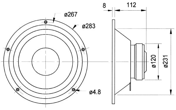 Visaton VS-W250S/4, 1.0 kanaler, 100 W, 34 – 5500 Hz, 4 O, Sort