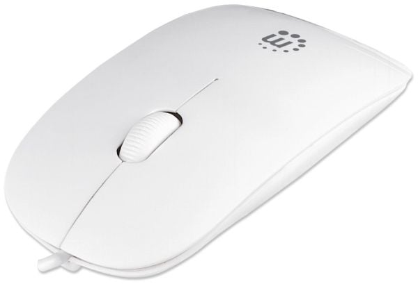 Manhattan 177627, Ambidextrous, Optisk, USB Type-A, 1000 DPI, Vit