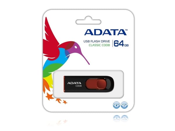 ADATA Classic Series C008 - USB-flashstasjon - 64 GB - USB 2.0 - svart, rød