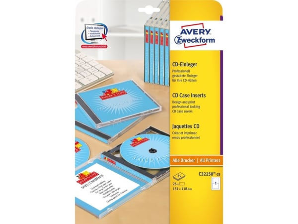 Avery Zweckform - Hvit - 118 x 151 mm 25 ark (25 ark x 1) innlegg for CD-cover