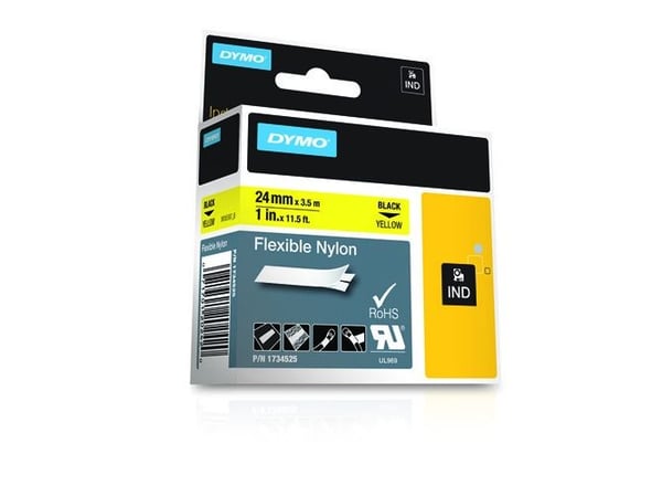 DYMO RhinoPRO Flexible Nylon - Nylon - svart på gult - Roll (2.4 cm x 3.5 m) 1 kassett(er) fleksibelt bånd - for Rhino 4200, 6000; RhinoPRO 6000, 6500