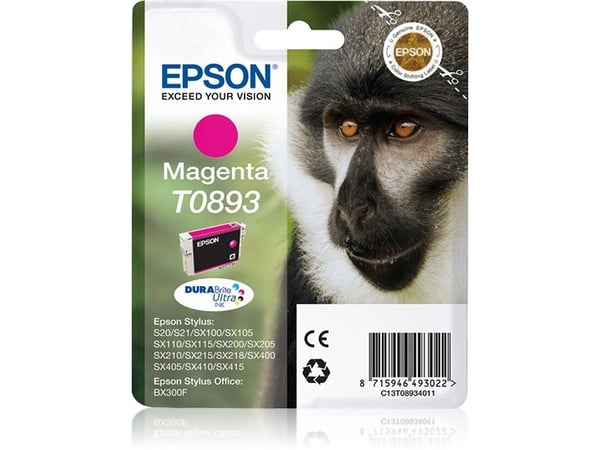 Epson T0893 - Magenta - original - blære med RF/lyd-alarm - blekkpatron - for Stylus S21, SX110, SX115, SX210, SX215, SX400, SX405, SX410, SX415; S...