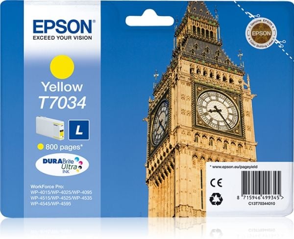 Epson Big Ben WP4000-/4500-sarjojen mustepatruuna L keltainen 0,8k, Keltainen, Väriainepohjainen muste, 1 kpl