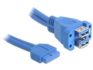 Delock USB 3.0 Pin Header - Intern-til-ekstern USB-kabel - 19-pins USB 3.0-plugg (hunn) til USB-type A (hunn) - 45 cm - blå