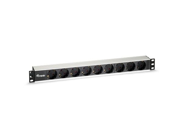 Equip 333292, 1U, Horisontal, Aluminium, Sort, Sølv, 9 AC-utganger, 2 m