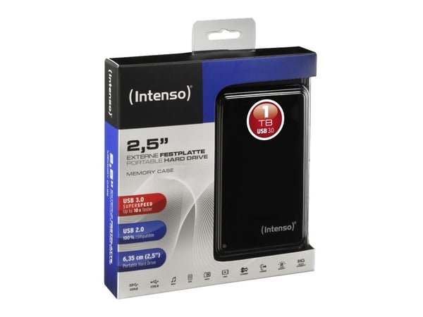 Intenso Memory Case - Harddisk - 1 TB - ekstern (bærbar) - 2.5" - USB 3.0 - 5400 rpm - buffer: 8 MB - svart