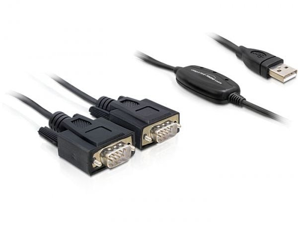 Delock Adapter USB 2.0 > 2 x Seriell - USB / seriell kabel - USB (hane) till DB-9 (hane) - 1.4 m - tumskruvar