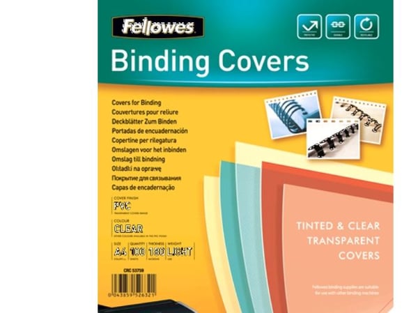 Fellowes - A4 (210 x 297 mm) - 180 mikron - klar - 100 stk PVC-bindningsskydd