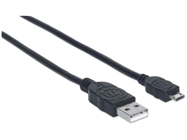 Manhattan 325684, 3 m, USB A, Micro-USB B, USB 2.0, Hankjønn/hankjønn, Sort