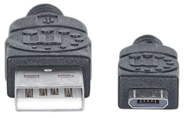 Manhattan 325684, 3 m, USB A, Micro-USB B, USB 2.0, Hankjønn/hankjønn, Sort