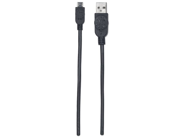 Manhattan 325684, 3 m, USB A, Micro-USB B, USB 2.0, Hankjønn/hankjønn, Sort