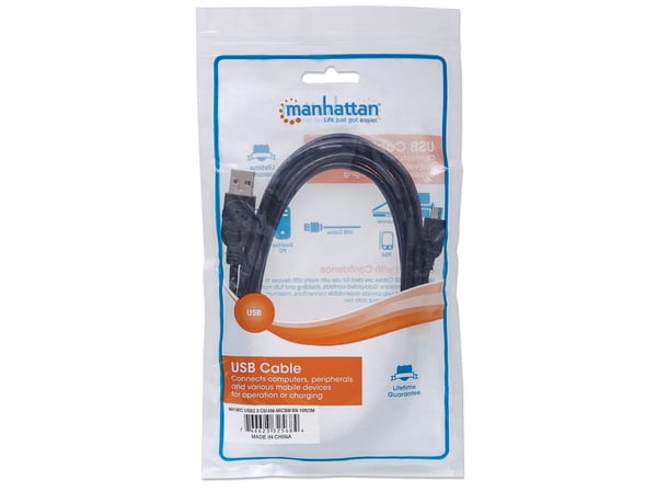 Manhattan 325684, 3 m, USB A, Micro-USB B, USB 2.0, Hankjønn/hankjønn, Sort