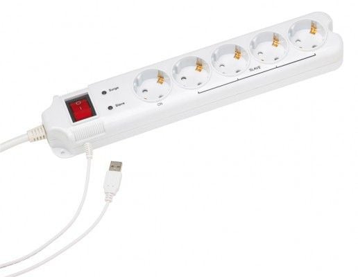 EnerGenie PCW-MS2G Power Cube with Master/Slave function - Overspenningsavleder - AC 250 V - USB - utgangskontakter: 5 - Tyskland - hvit