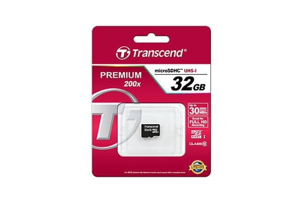 Transcend - Flash-muistikortti (microSDHC-SD-sovitin sisältyy) - 32 GB - Luokka 10 - microSDHC - microSDHC