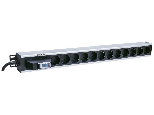 Intellinet I-CASE STRIP-12SH, Strømkontaktmontering, Aluminium, Svart, 3 m, CE, WEEE/RAEE, 220-250 V, 12 AC-utganger