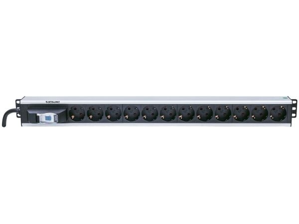 Intellinet I-CASE STRIP-12SH, Strømkontaktmontering, Aluminium, Svart, 3 m, CE, WEEE/RAEE, 220-250 V, 12 AC-utganger