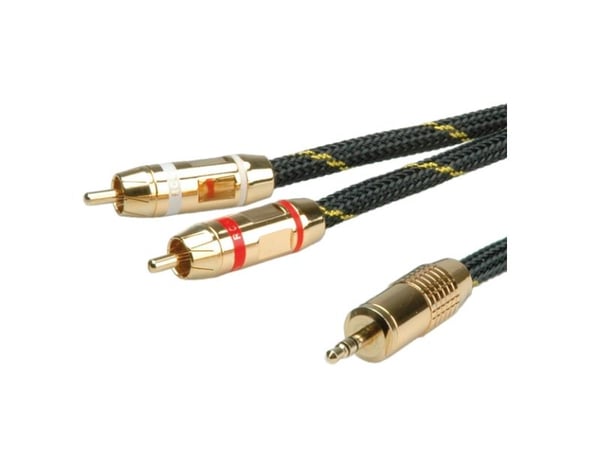 ROLINE 11.09.4273, 3.5mm, Hankjønn, 2 x RCA, Hankjønn, 2,5 m, Sort, Gull