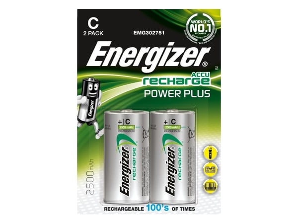 Energizer Accu Recharge Power Plus - Batteri 2 x C - NiMH - (ladbare) - 2500 mAh