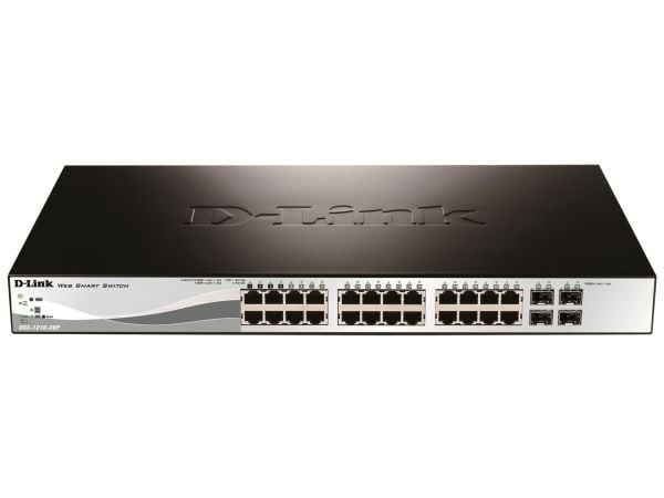 D-Link Web Smart DGS-1210-28P - Switch - Styrt - 24 x 10/100/1000 (PoE) + 4 x Gigabit SFP - stasjonær, rackmonterbar - PoE