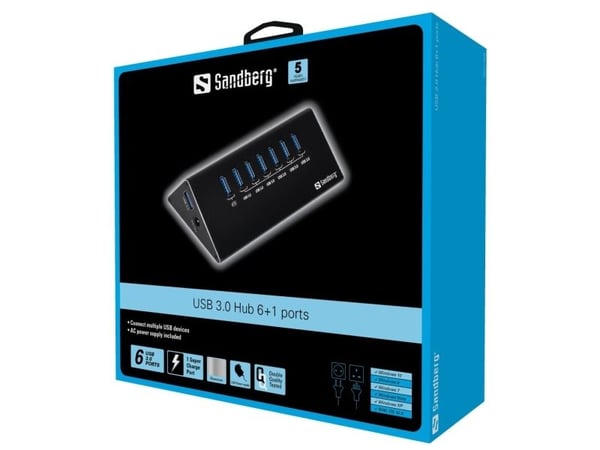 Sandberg USB 3.0 Hub 7 ports - Hub - 7 x SuperSpeed USB 3.0 - stasjonær