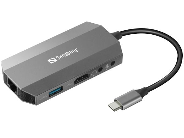 Sandberg USB-C 6-in1 Travel Dock - Dokkingstasjon - USB-C - HDMI - 1GbE