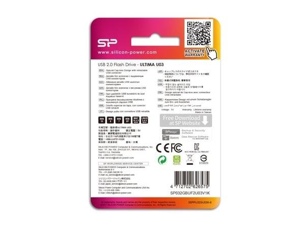 SILICON POWER Ultima U03 - USB-flashstasjon - 32 GB - USB 2.0 - mystikksvart