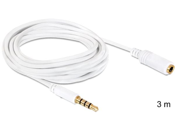 Delock - Lydkabel - mini-phone stereo 3.5 mm hann til mini-phone stereo 3.5 mm hunn - 3 m - hvit