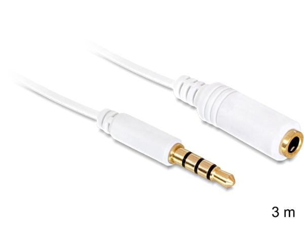 Delock - Lydkabel - mini-phone stereo 3.5 mm hann til mini-phone stereo 3.5 mm hunn - 3 m - hvit