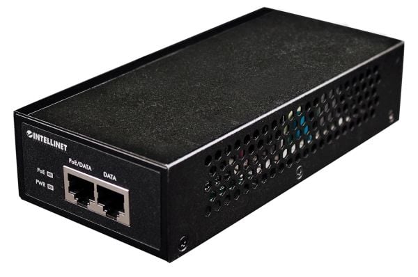 Intellinet 560566, Gigabit Ethernet, 10,100,1000 Mbit/s, IEEE 802.3, IEEE 802.3ab, IEEE 802.3af, IEEE 802.3at, IEEE 802.3u, Cat5, Cat5e, Sort, Metall