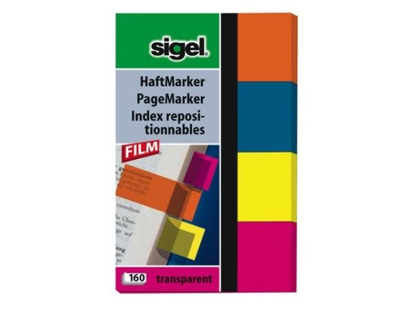 Sigel PageMarker - Sidemarkør - 20 x 50 mm - 160 ark - gjennomsiktig rosa, gjennomsiktig blå, gjennomsiktig gul, transparent oransje