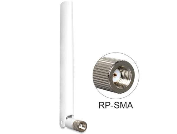 Delock WLAN RP-SMA - Antenne - Wi-Fi - 2 dBi (for 2400 MHz - 2500 MHz), 4 dBi (for 5100 MHz - 5875 MHz) - rundtstrålende - hvit