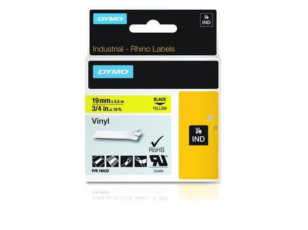 DYMO - Selvklebende - svart på gul - Rull (1,9 cm x 5,5 m) 1 rull(er) vinyl - for Rhino 4200, 6000, 6000 Hard Case Kit; RhinoPRO 5000