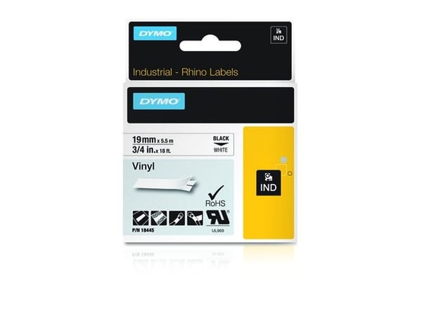 DYMO - Vinyl - hvit - Roll (1.9 cm x 5.5 m) 1 rull(er) merkelapper - for Rhino 4200, 6000, 6000 Hard Case Kit; RhinoPRO 5000, 5000 Hard Case Kit