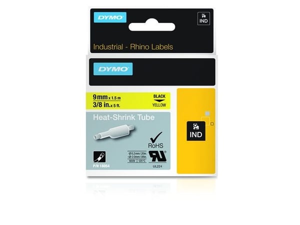 DYMO RhinoPRO Heat shrink tubing - Polyolefin - svart på gult - Rull (0,9 cm x 5,5 m) hylser - for Rhino 4200, 6000, 6000 Hard Case Kit