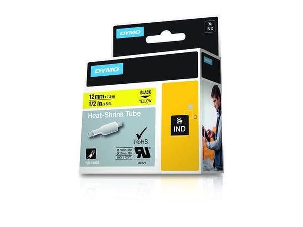 DYMO RhinoPRO Heat shrink tubing - Polyolefin - gul - Rull (1,2 cm x 1,5 m) 1 rull(er) hylser - for Rhino 4200, 6000, 6000 Hard Case Kit