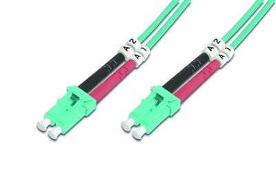 DIGITUS - Nettverkskabel - LC multimodus (hann) til LC multimodus (hann) - 2 m - fiberoptisk - 3 mm - 50 / 125 mikroner - OM3 - med støvel, halogen...